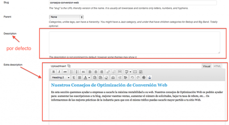 extra-description SEO para Categorías en WordPress
