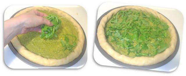 Rolling pizza pesto con setas y rúcula