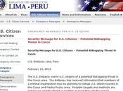 embajada EEUU alerta peligro secuestro Perú