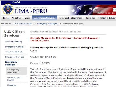 mensaje embajada EEUU en Perú