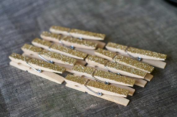 Gold Glitter Clothespins - clothes pins - Decorations for weddings - place cards, favors, escort cards, wishing tree, packageing