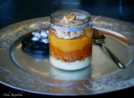 LAYERED TANGERINE PUMPKIN PIE EN BOTE Y SIN HORNO, o lo que es lo mismo, PASTEL DE CALABAZA Y MANDARINA EN CAPAS, EN BOTE Y SIN HORNO