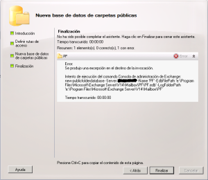 Se produjo una excepción en el destino de la invocación