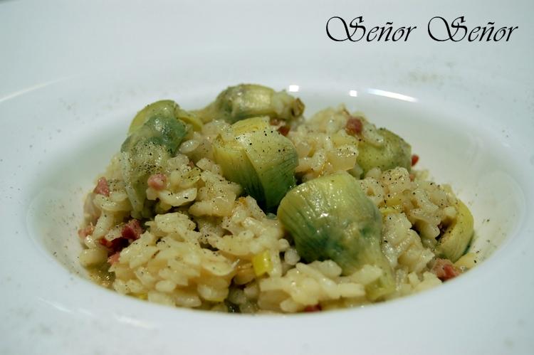 Risotto de alcachofas y jamón ibérico