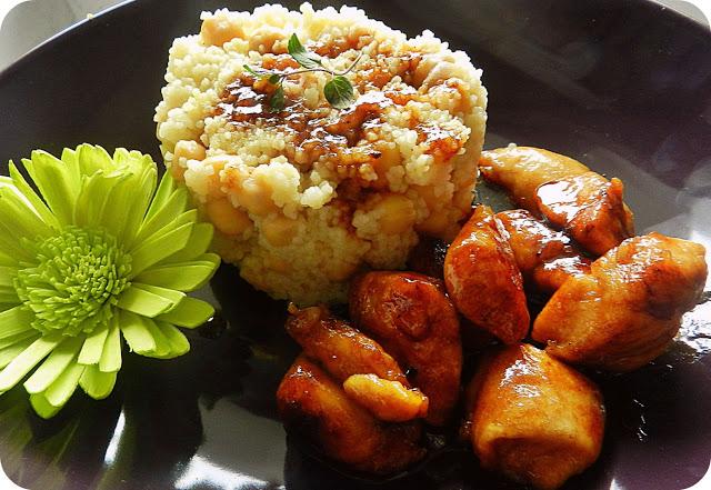 Pollo a la soja y miel con cous cous