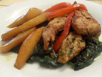 Pollo con mango y espinacas al estilo oriental