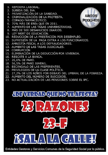 23 razones para salir a la calle el 23-F