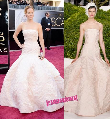 Jennifer Lawrence de Dior Alta Costura Primavera/Verano 2013 en la alfombra roja de los Oscars