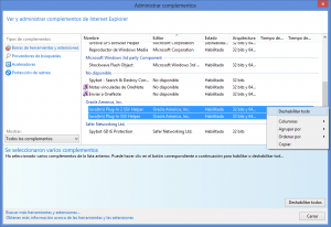 Deshabilitar Java Explorer
