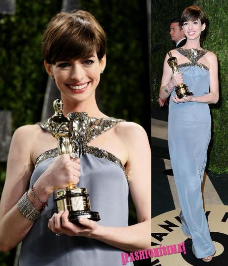 Anne Hathaway de Saint Laurent en la after party de Vanity Fair de los Oscars 2013