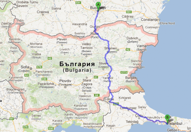 El camino directo de Bucarest a Estambul no pasa por ninguna gran ciudad búlgara. Un problema para el autostop.