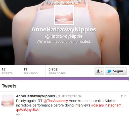 Los pezones de Anne Hathaway ya tienen cuenta de Twitter (Fotos)