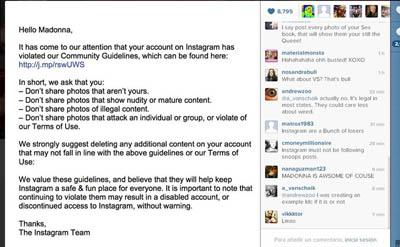 Madonna recibe amenaza de Instagram