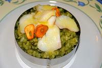 Risotto de espinacas con bacalao al pil pil