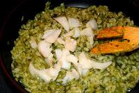 Risotto de espinacas con bacalao al pil pil