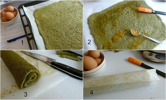 Rollo de Té Matcha en Bizcocho de Chocolate