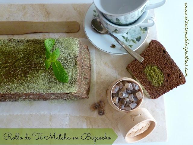 Rollo de Té Matcha en Bizcocho de Chocolate