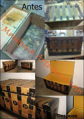 Antes y despues de la restauracion de baúl