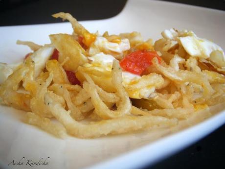 CHANQUETES CON PIMIENTOS ASADOS Y HUEVOS FRITOS