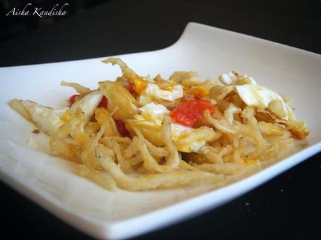 CHANQUETES CON PIMIENTOS ASADOS Y HUEVOS FRITOS