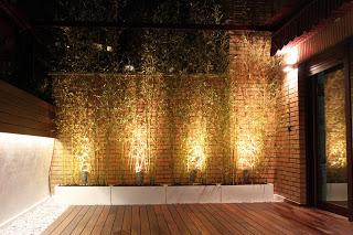 Un jardín en el ático con iluminación