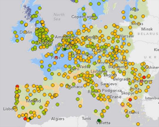 Mapa: Cambio climático y riesgo de inundaciones en ciudades europeas