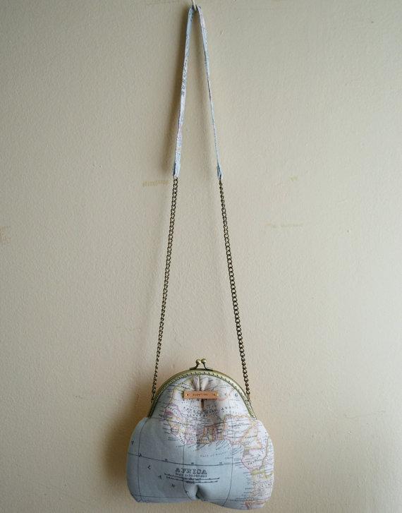 Bolso Bon Voyage. Tela mapamundi.