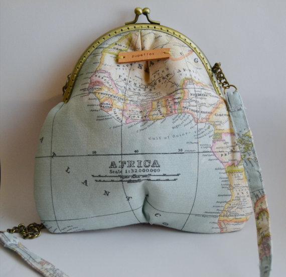 Bolso Bon Voyage. Tela mapamundi.