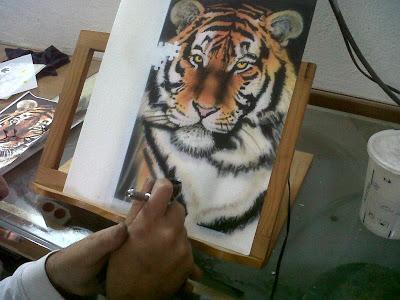 Cuadro con la Aerografía de un Tigre