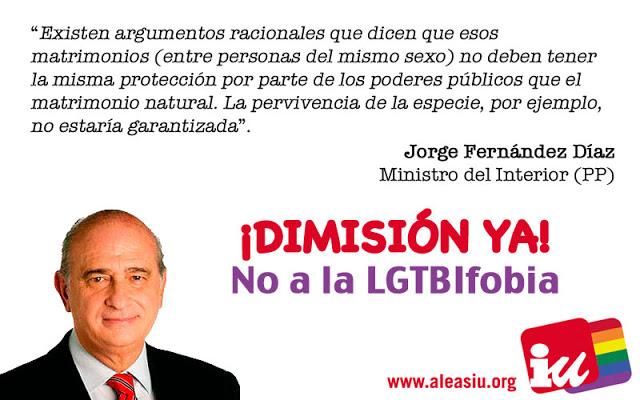 ALEAS-IU exige la inmediata dimisión de Jorge Fernández Díaz, Ministro del Interior, por sus declaraciones contra la dignidad del colectivo LGTBI