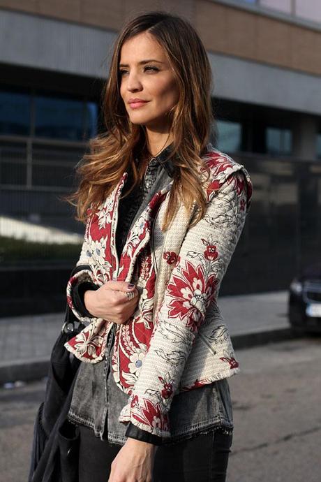 padded flowery jacket