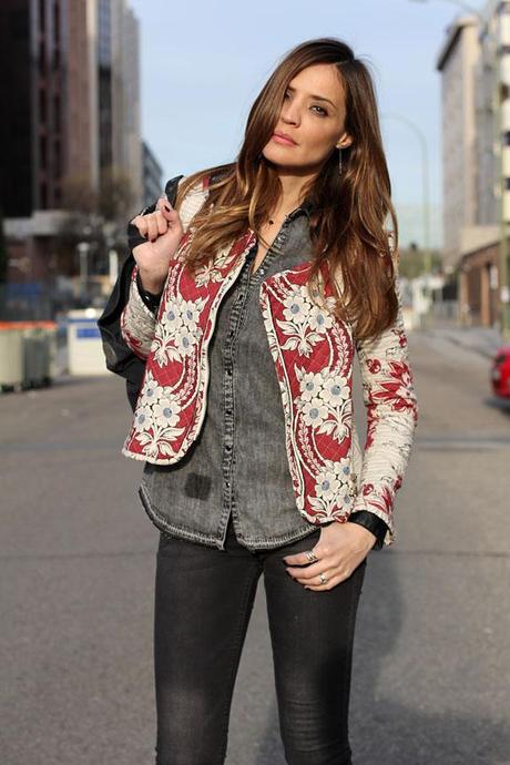 padded flowery jacket