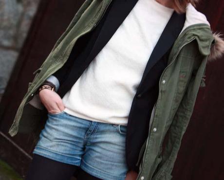 Short vaquero, sudadera y blazer