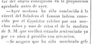 La Estafeta, agosto 1837, menciona el robo de Cadelas a la costurera de la reina.