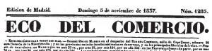 Cabecera de uno de los periódicos que publicaron la suplica de indulto de Luis Candela, el 5 de noviembre de 1837, el día antes de seer ajusticiado.