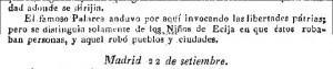 El Restaur4ador del 13 de septiembre de 1823. habla sobre la diferencia entre Palarea, lider guerrillero y los siete niñso de Écija.