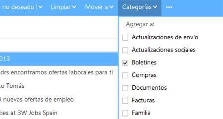 Outlook correo categorias