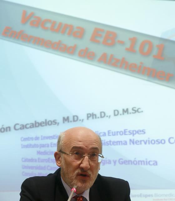 Spanish doctor Ramon Cacabelos talks during a news conference presenting a preventive and therapeutic vaccine against Alzheimer's disease that was developed by Spanish scientists in Madrid January 17, 2013. According to Cacabelos, the EB-101 vaccine has been proven efficient when applied to transgen