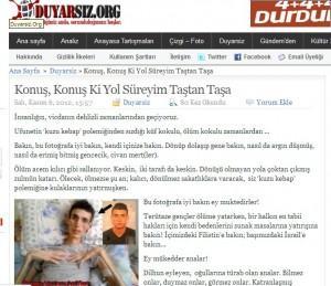 Captura de una web turca en la que aparece la fotografía y habla de una huelga de hambre del señor de la foto