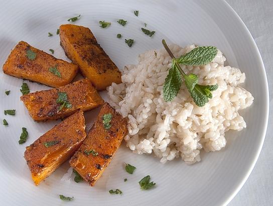 Calabaza especiada con arroz al hinojo