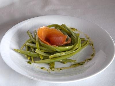 Judías verdes con salmón ahumado