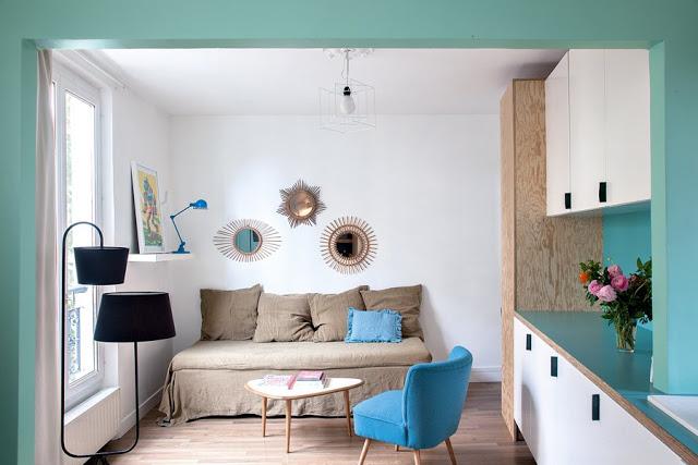 Reinventar el espacio en 61 m2, con toques de azul