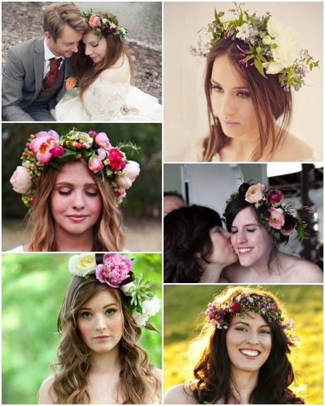 Brides wearing flower crowns