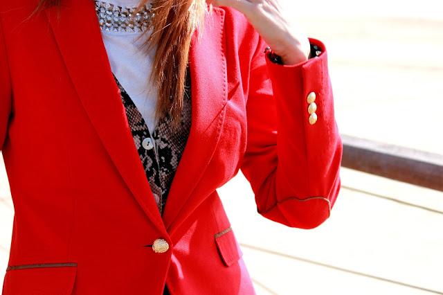 Red blazer on a day at the beach