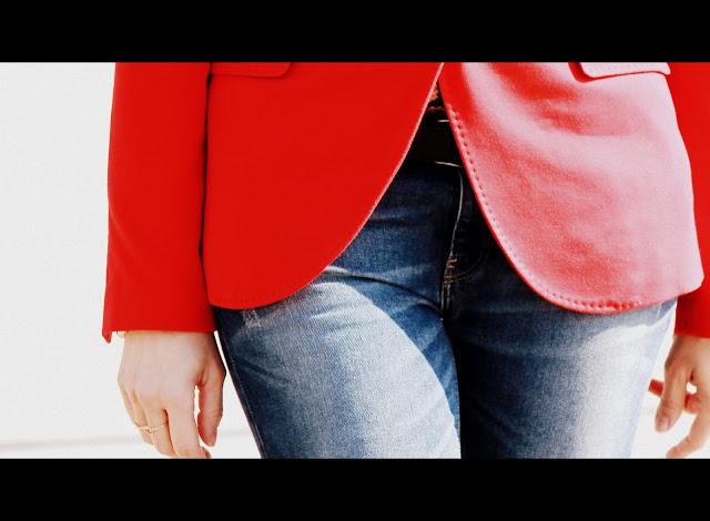 Red blazer on a day at the beach