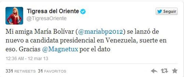 La Tigresa del Oriente le desea “suerte” a María Bolívar en las presidenciales