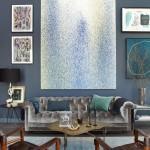 Deco: Apartment in Brooklyn Athena-Calderone-velvet-chesterfield-sofa-wood-stump-Lucien-Smith-painting-Bazaar-Feb13