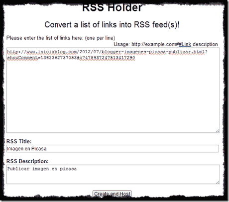 RSS feed a crear