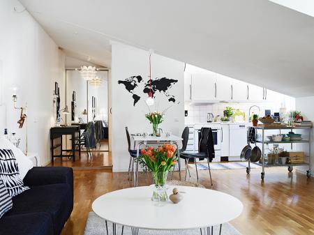 Buhardilla diáfana de 59 m² suelo de parquet de roble muebles de diseño interiores áticos abuhardillados estilo nórdico diseño buhardilla decoración nórdica decoración diáfana decoración buhardilla decoración áticos cocinas blancas cocina abierta salón blog decoración nórdica