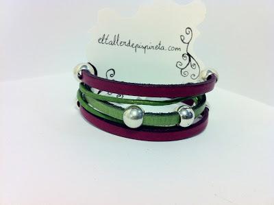 pulsera cuero verde y rojo
